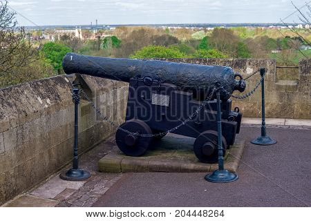 A Warship Gun On Display At Windsor Castle Wall