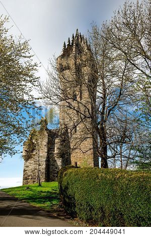 A view of National Wallace Monument at Abbey Craig hilltop near Stirling central Scotland