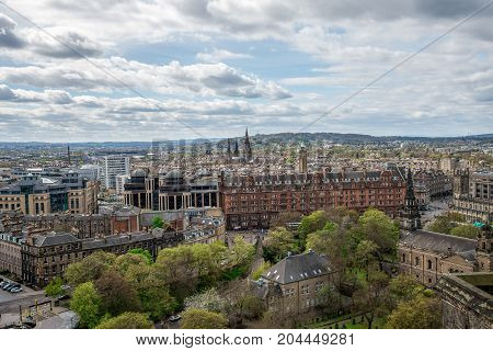 Edinburgh city and Pentland Hills view from the castle hill Scotland
