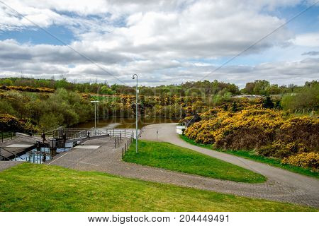 A View To The Lock Connecting Union Canal With Top Of The Falkirk Wheel Boat Lift