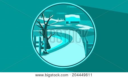 Flat winter scene in a button with cold design