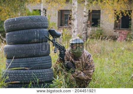 Game In A Paintball. To Shoot Balls With Paint. Firing In A Paintball.
