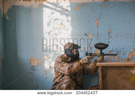 Game In A Paintball. To Shoot Balls With Paint. Firing In A Paintball.