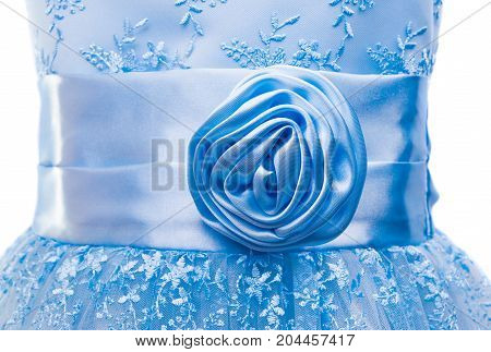 Blue guipure embroidery on cloth for wedding dress texture