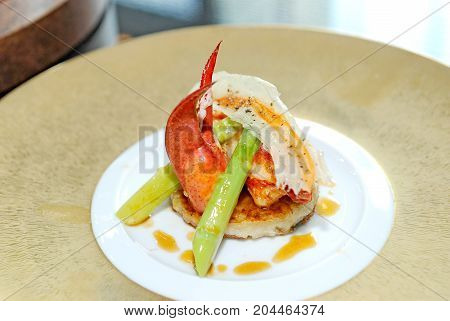 close up Gourmet lobster on plate for dinner