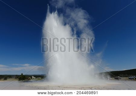 Eruption of the great Fountain Geyser in Yellowstone National Park