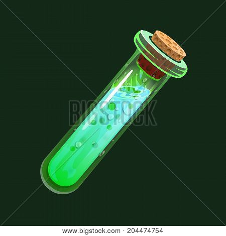 Bottle of acid. Game icon of magic elixir. Interface for rpg or match3 game. Small variant. Vector illustration