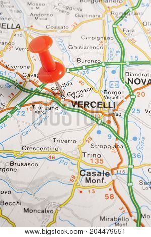 Vercelli Pinned On A Map Of Italy