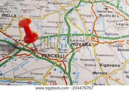 Vercelli Pinned On A Map Of Italy