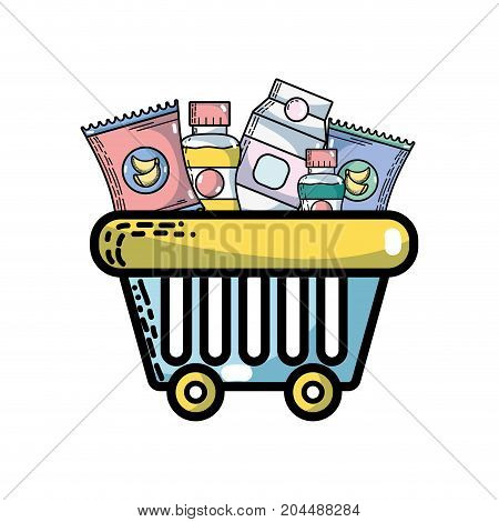 shopping basket with delicious products to buy vector illustration