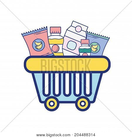 shopping basket with delicious products to buy vector illustration