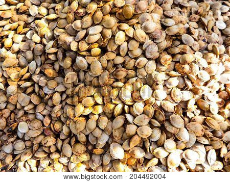 A bunch of dried appricot seeds ...