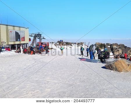 Borovets, Bulgaria - January 30, 2017: Panorama of winter mountains, ski slopes in bulgarian alpine ski resort Borovets