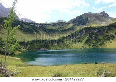 lakeTraunalpsee in the Tannheimer Tal in austria