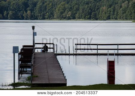 Bridge Over The Lake, River. Beautiful Autumn Season.