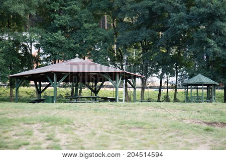 Leisure Gazebo In The Forest And Garden. Season Of Autumn.