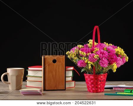 Back to school and education banner with colorful pencils and stationery.
