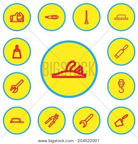 Set Of 13 Editable Apparatus Outline Icons. Includes Symbols Such As Nippers, Knife Box, Trowel And More