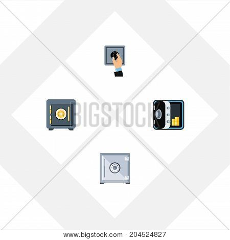 Flat Icon Strongbox Set Of Closed, Banking, Strongbox And Other Vector Objects