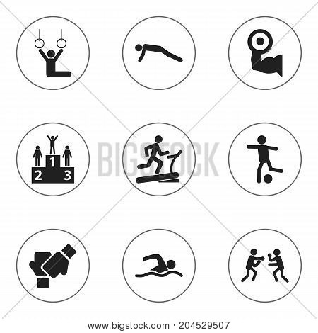 Set Of 9 Editable Active Icons. Includes Symbols Such As Racetrack Training, Physical Education, Training Pool And More