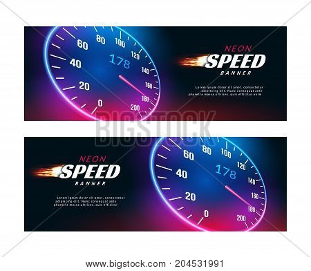 Banner speed car. Speedometer fast action poster or flyer design.