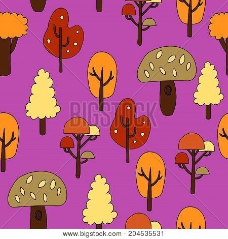 Seamless pattern with autumn trees. Vector illustration.