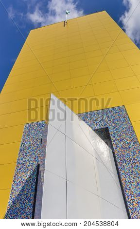 GRONINGEN, NETHERLANDS - APRIL 03, 2017: Yellow tower of the museum in Groningen Netherlands