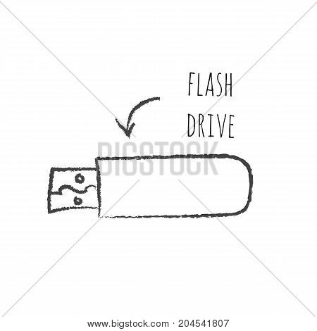 Flash drive icon in hand drawn style for web and creative design. Vector illustration. Isolated on white