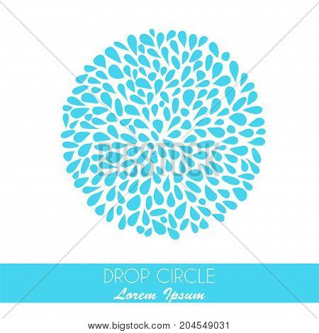 Small water drops forming a circle on white background. Stock vector illustration of blue splash and flow.