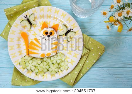 Funny cat cheese sandwich for kids snack food