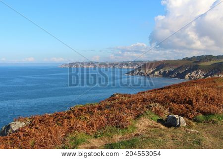 Coast and sea in Douarnenez Bay during autumn
