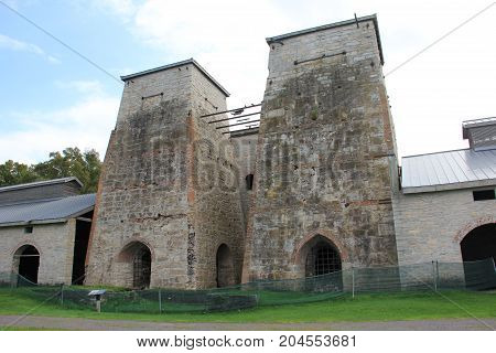 Blast furnace used to make manufactured charcoal pig iron at Fayette Historic State Park, Upper Peninsula of Michigan