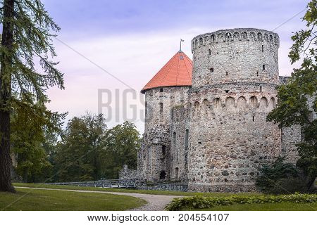 Medieval livonian castle ruins in Cesis. Latvia