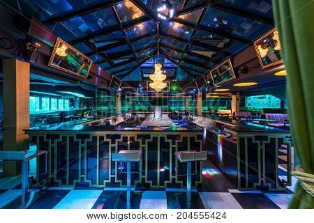 Skylight Above Bar Counter In Caffe Bar Interior