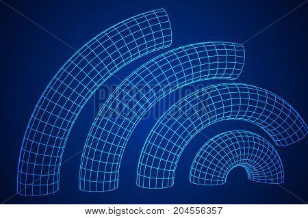 Wireframe Mesh Bend Column. Connection Structure. Digital Data Visualization Concept. Vector Illustration.