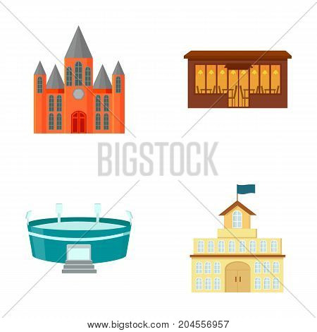House of government, stadium, cafe, church.Building set collection icons in cartoon style vector symbol stock illustration .