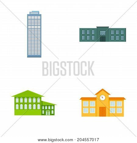 Skyscraper, police, hotel, school.Building set collection icons in cartoon style vector symbol stock illustration .