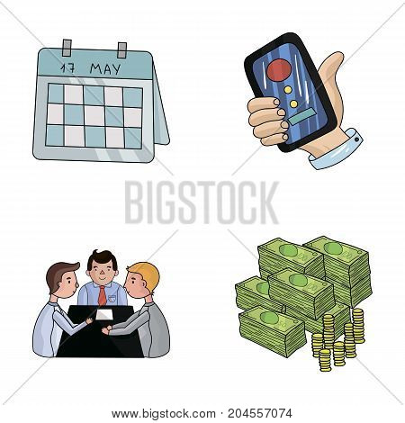 Calendar, telephone conference, agreement, cash.Business-conference and negotiations set collection icons in cartoon style vector symbol stock illustration .