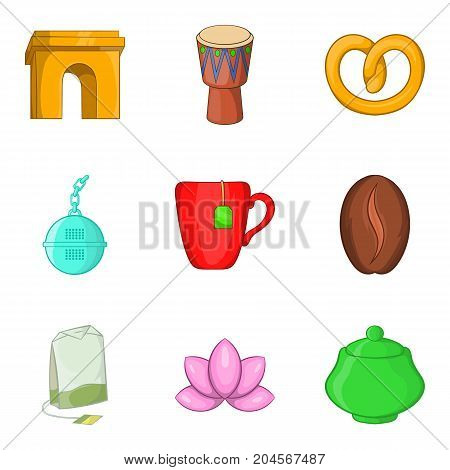 Morning tea time icon set. Cartoon set of 9 morning tea time vector icons for web design isolated on white background