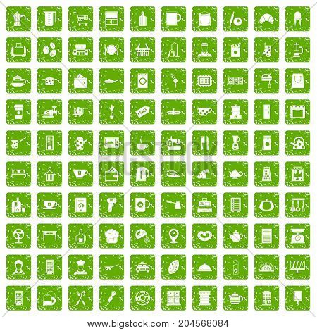 100 kitchen utensils icons set in grunge style green color isolated on white background vector illustration