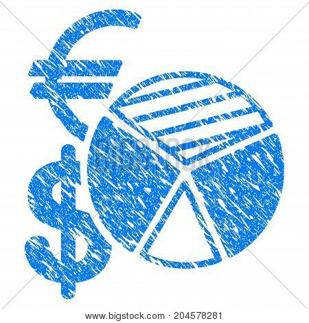 Grunge Sales Pie Chart icon with grunge design and dirty texture. Unclean vector blue sales pie chart pictogram for rubber seal stamp imitations and watermarks. Draft emblem symbol.