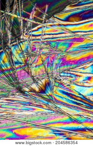 microscopic shot of Sodium carbonate microcrystals in polarized light