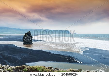 Reynisfjara Beach With Black Volcanic Sand, Iceland