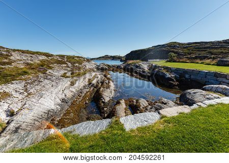 Beautiful view on norwegian fjords. outdoor shot in Norway. copy space.