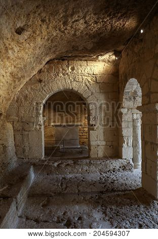 MONTMAJOUR FRANCE - JUNE 26 2017: Romanesque Chapel of St. Peter in Montmajour Abbey near Arles France