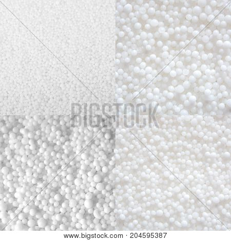 Set of photos of white saltpeter textures consist of many little balls