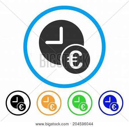 Euro Recurring Payments icon. Vector illustration style is a flat iconic Euro recurring payments grey rounded symbol inside light blue circle with black, green, blue, yellow color versions.