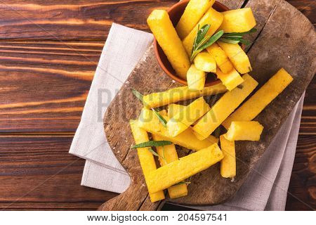 Polenta Fries With Rosemary. Italian Appetizers. Top View.