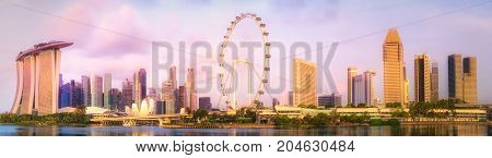 Vibrant panorama background of Singapore skyline at the business bay