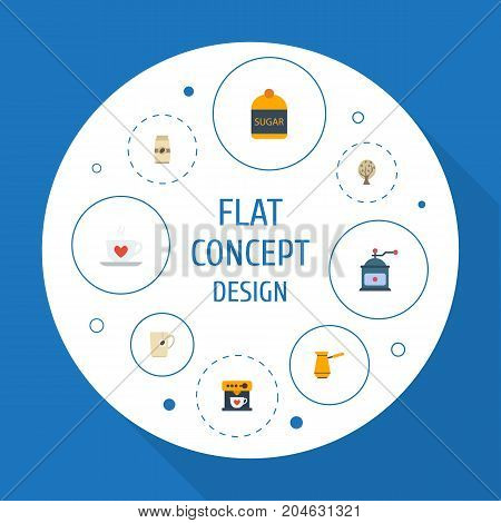 Flat Icons Mug, Coffeemaker, Ibrik And Other Vector Elements